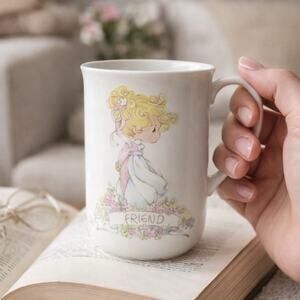 VTG Precious Moments Mug "Love One Another" Boy Girl Umbrella Retro Ceramic Cup